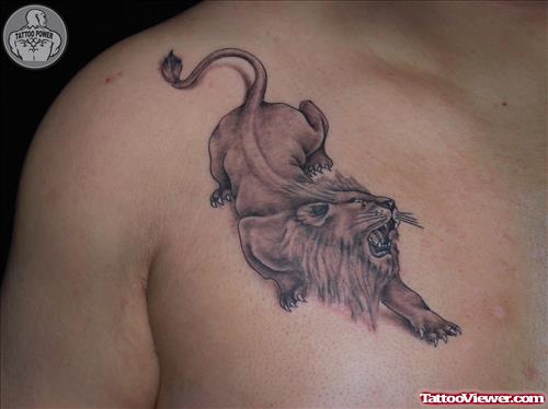 Lion Tattoo On Collarbone