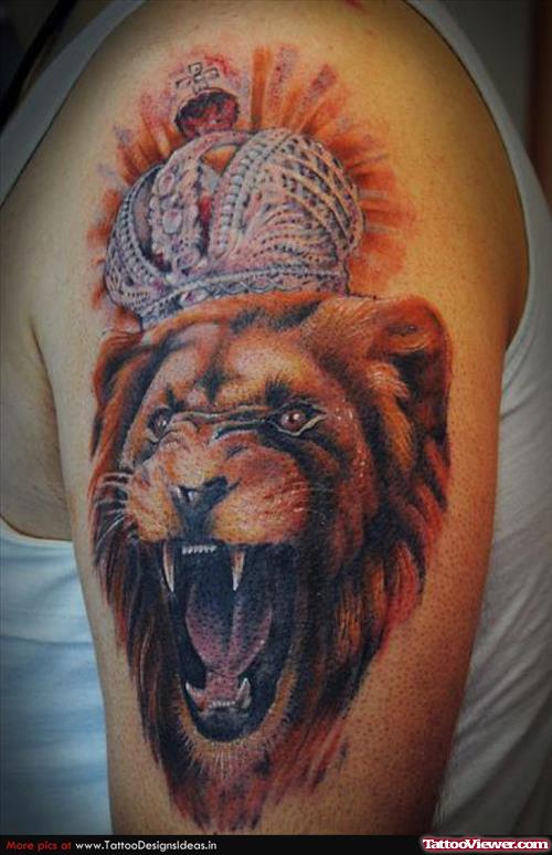 Left Half Sleeve Roaring Lion Tattoo