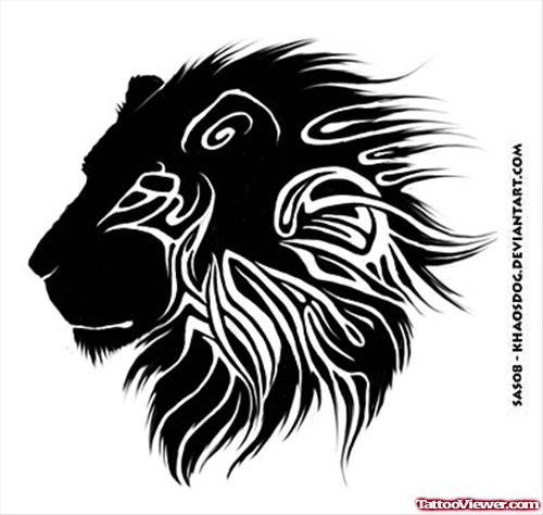Quality Black Ink Tribal Lion Tattoo Design