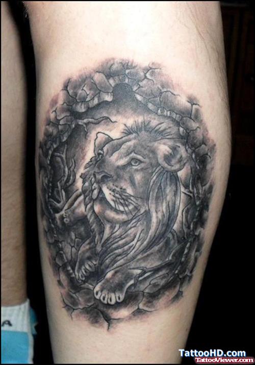 Beautiful Lion Tattoo On Leg