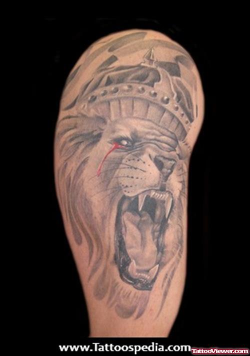 Roaring Lion Head Tattoo On Sleeve