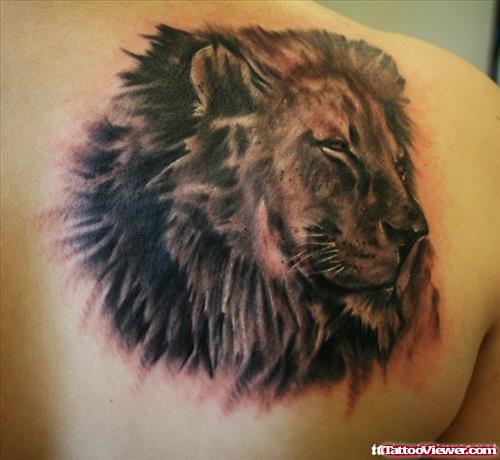 Right Back Shoulder Lion Tattoo