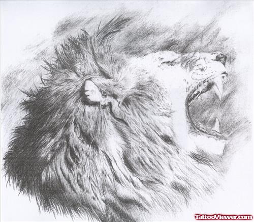 Grey Ink Roaring Lion Tattoo Design