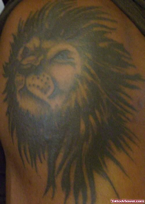 Black Ink Lion Head Tattoo
