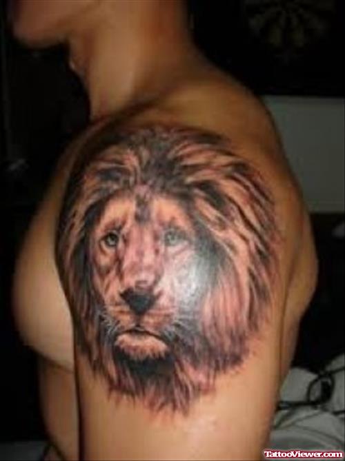 Beautiful Man Left Shoulder Lion Tattoo