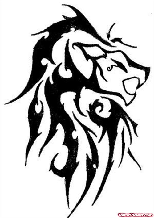 Wonderful Black Tribal Lion Tattoo Design