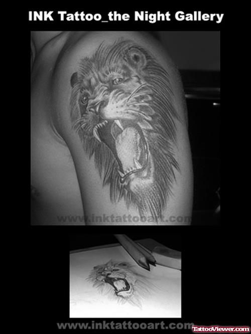 Left Shoulder Lion Head Tattoo Design