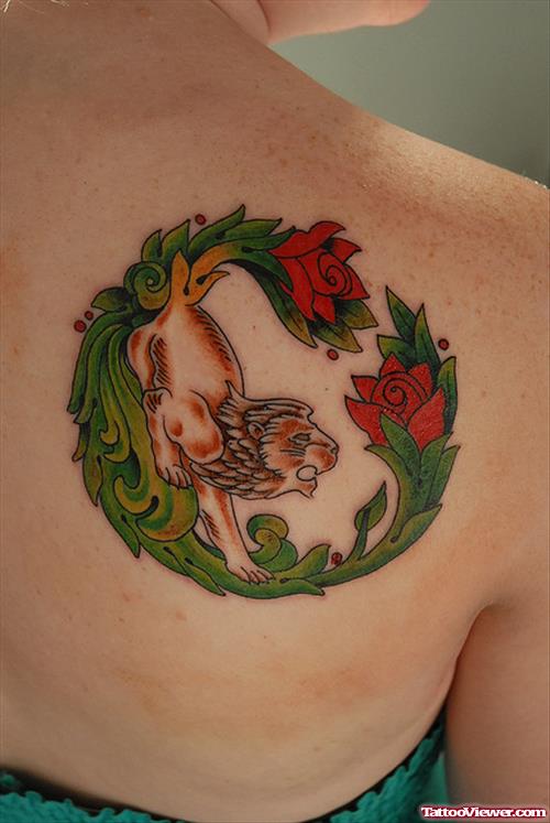 Right Back SHoulder Lion Tattoo For Girls