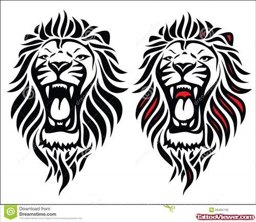 Red and Black Tribal Lion Tattoos Designs
