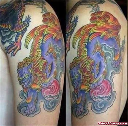 Lions Colourful Tattoos On Shoulder