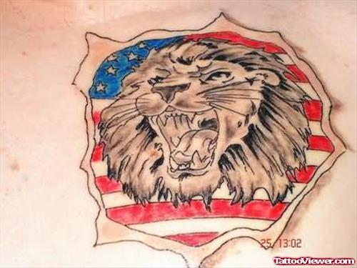 Lion Flag Tattoo Design On Back