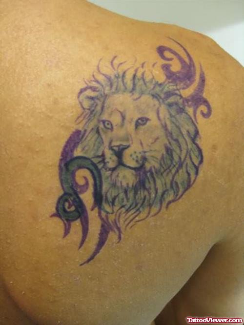 Purple Outlining Lion Tattoo