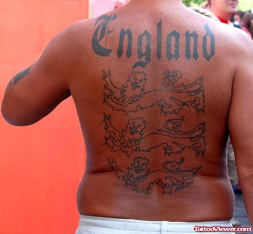 England Lion Tattoo On Back