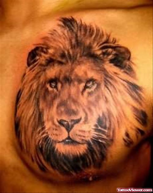 Lion Head Tattoo On Chest