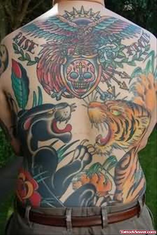Tiger And Lion Tattoo Design On Back