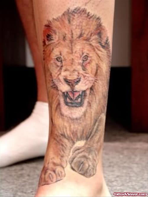 Jason Lion Tattoo On Leg