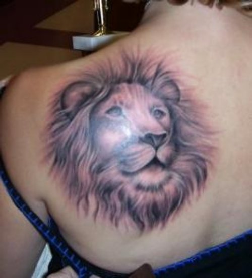 Awesome Left Back Shoulder Lion Tattoo