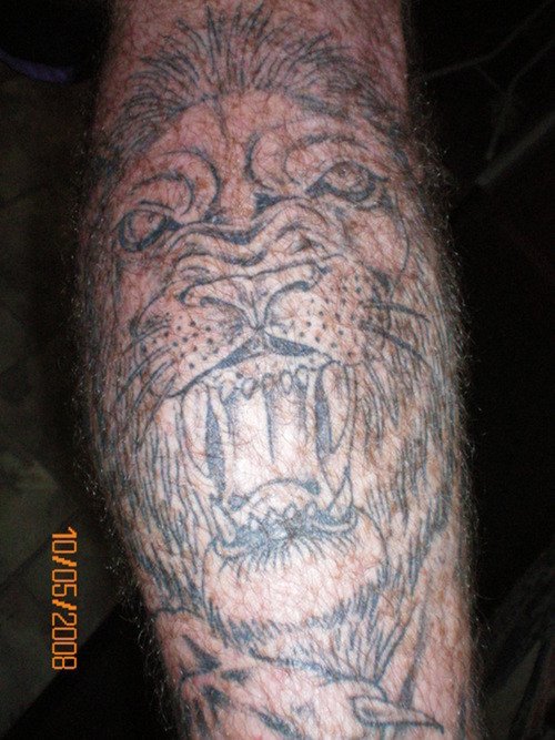 Classic Grey Ink Lion Tattoo On Arm