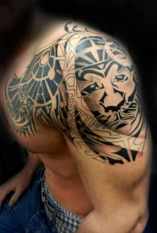 Lion Tattoo On Left Shoulder