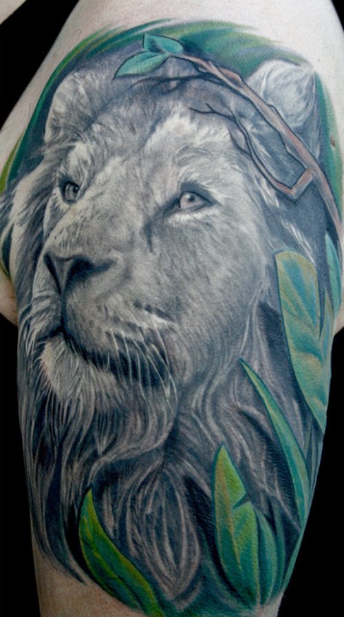 Green Ink Lion Tattoo