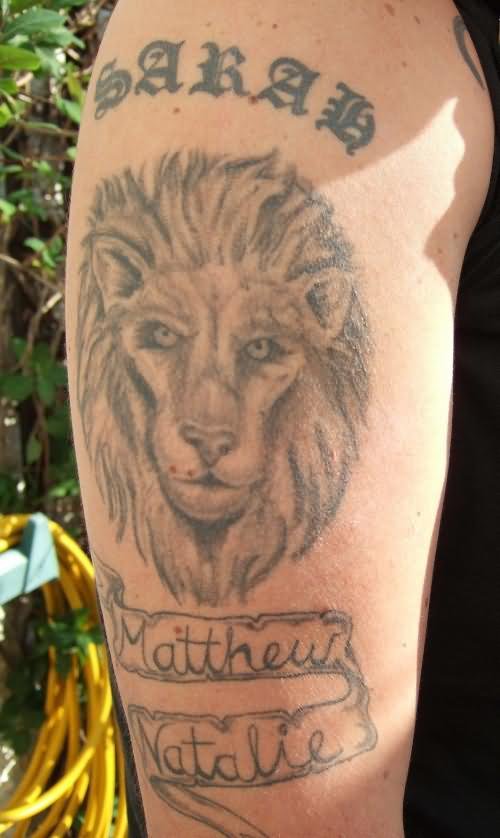 Cute Lion Face Tattoo On Arm