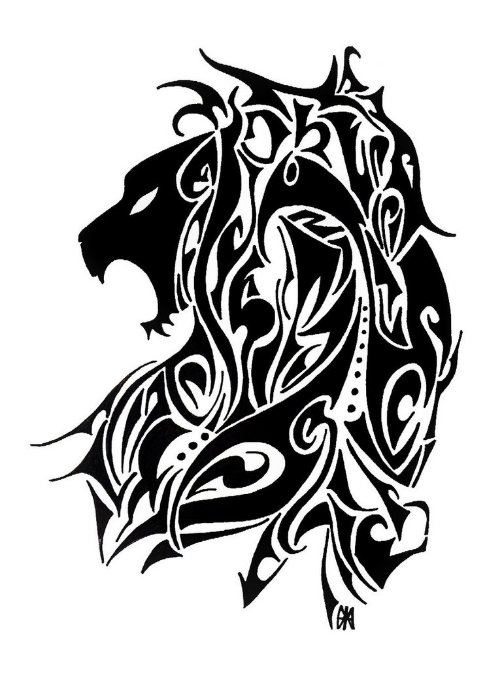 Awful Black Tribal Lion Tattoo Design