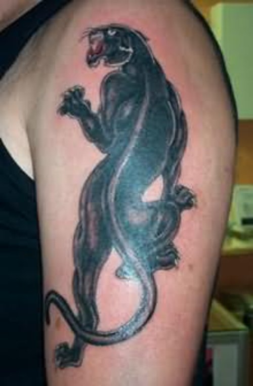 Lion Black Tattoo On Bicep
