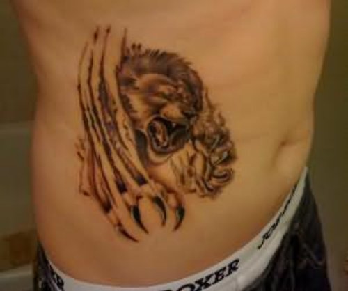 Lion Attack Tattoo On Belly