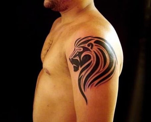 Black Tribal Lion Tattoo