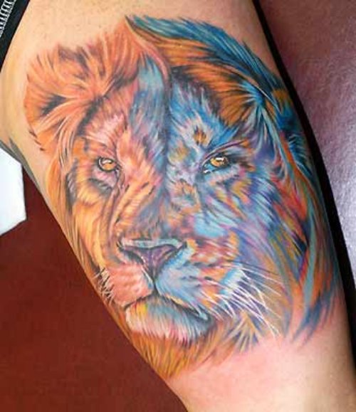 Lion Head Tattoo On Bicep