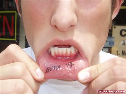 Bite Me Lip Tattoo For Boys