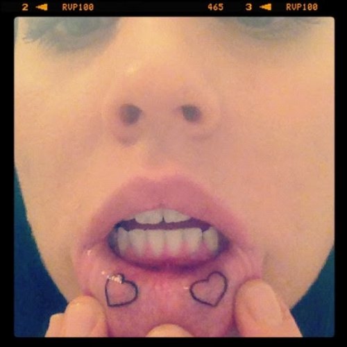 Outline Heart Tattoos On Lower Lip