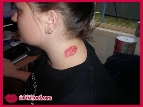 Side Neck Lip Tattoo