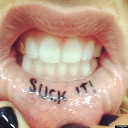 Amazing Suck It Lip Tattoo
