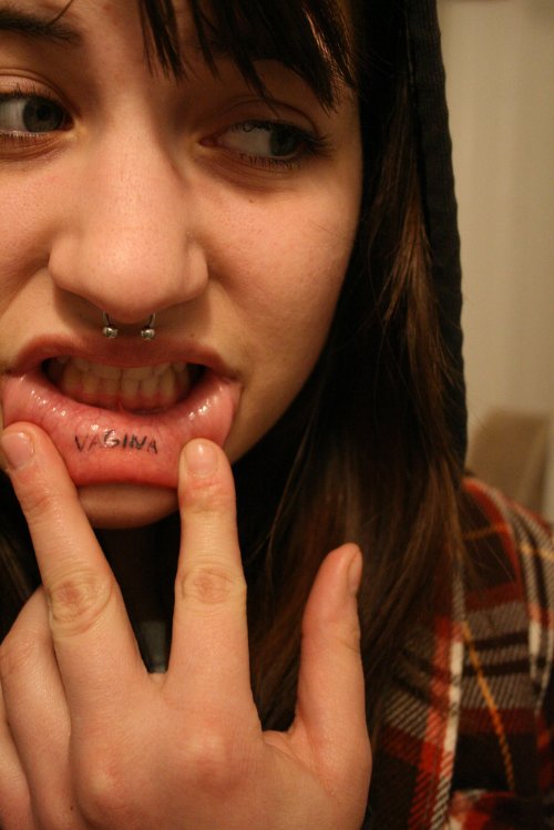 Attractive Girl With Lip Tattoo