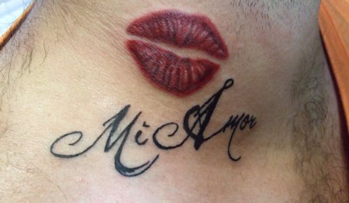 Red Lips Side Neck Tattoo