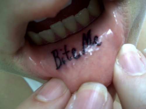 Inner Lip Bite Me Lip Tattoo