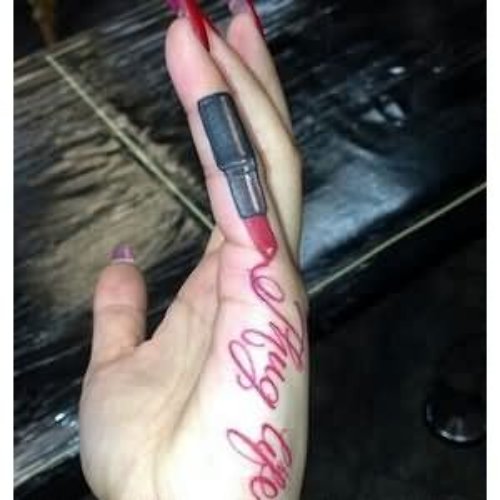 Left Hand Lipstick Tattoo For Girls