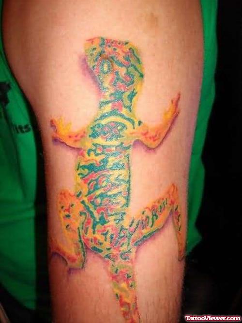 Multi colours Lizard Tattoo On Bicep