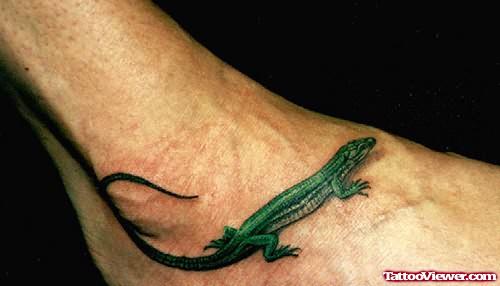 Lizard Green Tattoo On Foot