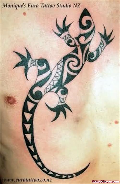 Maori Lizard Tattoo On Chest