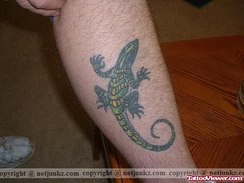 Green Colour Lizard Tattoo
