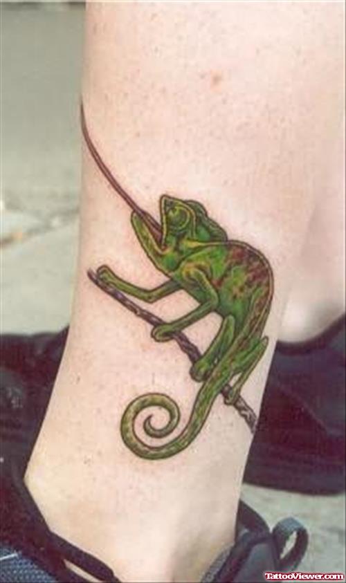 Big Tongue Lizard Tattoo On Ankle