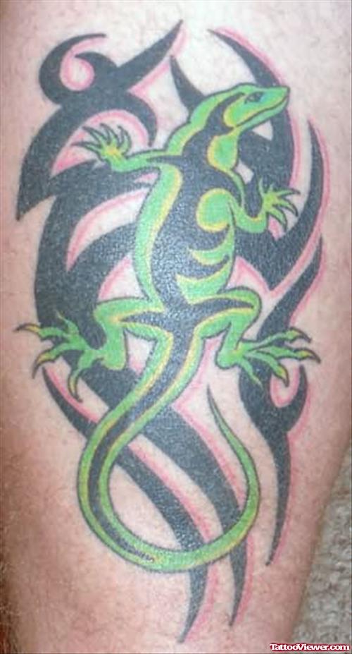 Tribal Lizard Coloured Tattoo