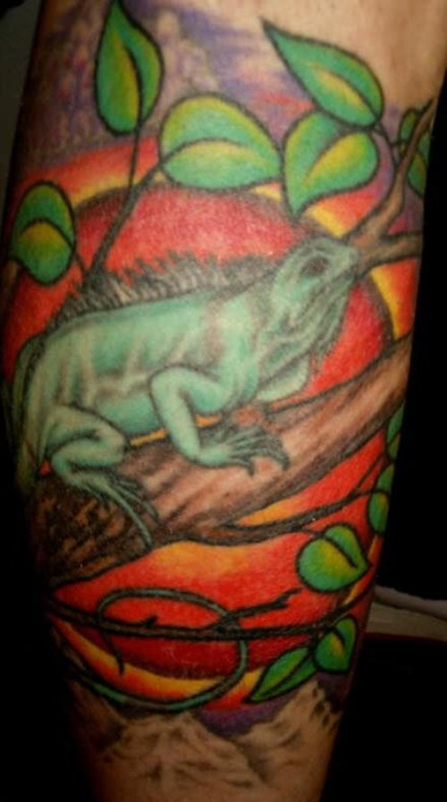 Lizard On Tree Tattoo