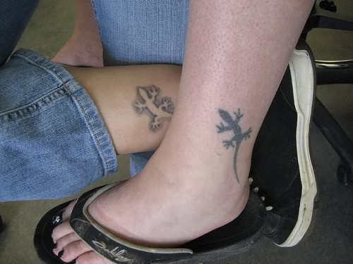 Couple Lizard Tattoo On Ankle