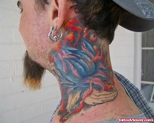 Amazing Lotus Tattoo On Neck