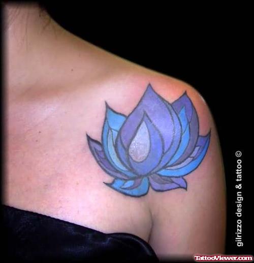 Blue Lotus Tattoo On Shoulder
