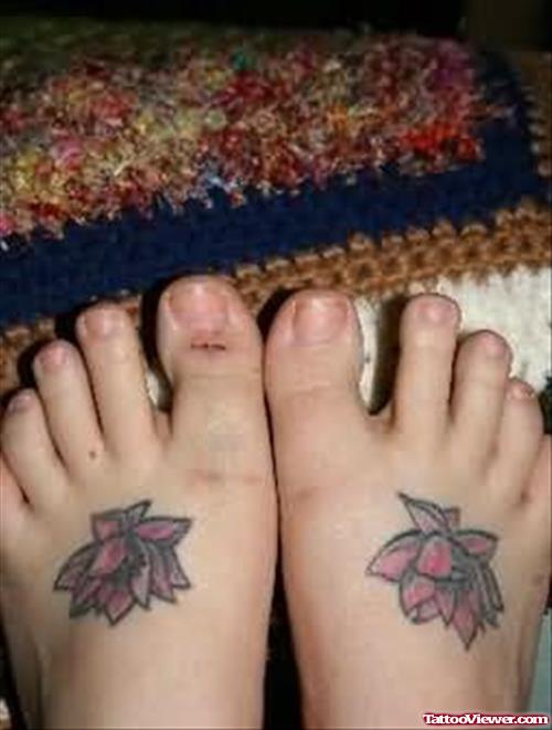 Cute Lotus Tattoos On Feet