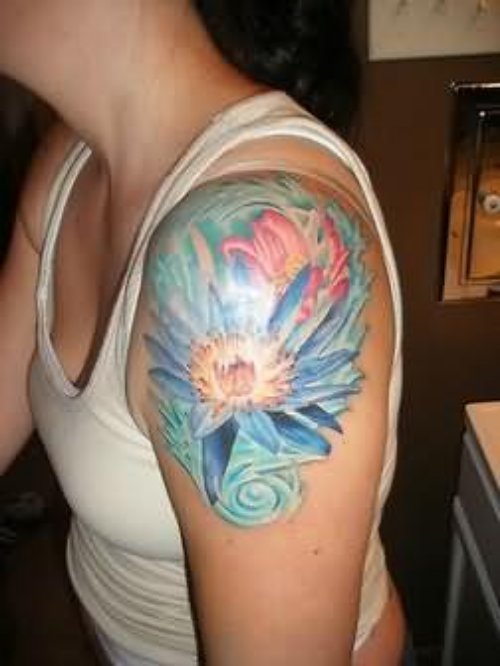 Terrific Lotus Tattoo On Shoulder